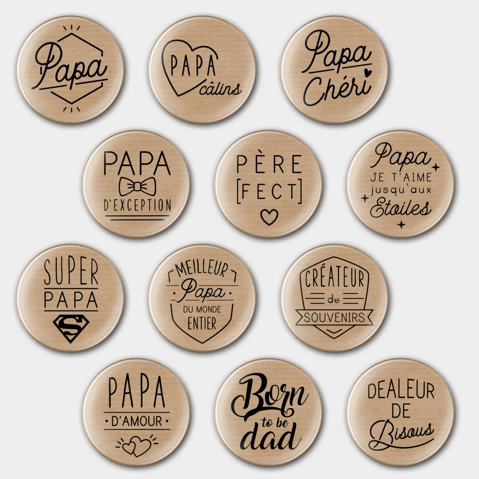 Accessoire kraft 56 mm personnalisé "Papa"