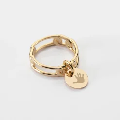 Bague chaine maille large plaqué or personnalisée médaille gravée 10 mm