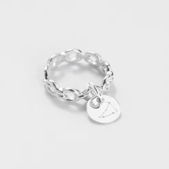 Bague chaine maille ronde argent personnalisée médaille gravée 10 mm