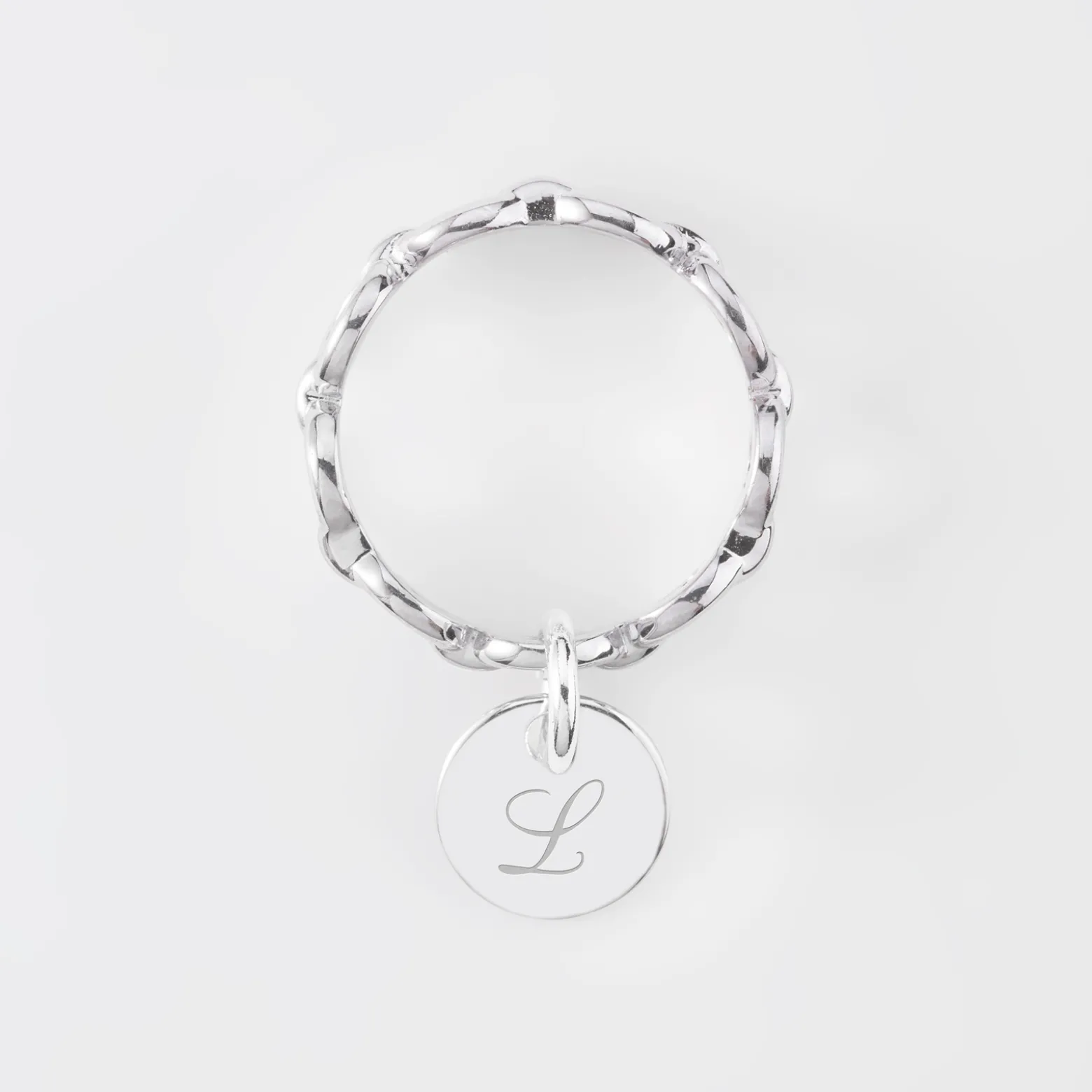 Bague chaine maille ronde argent personnalisée médaille gravée 10 mm
