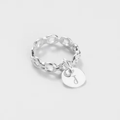 Bague chaine maille ronde argent personnalisée médaille gravée 10 mm