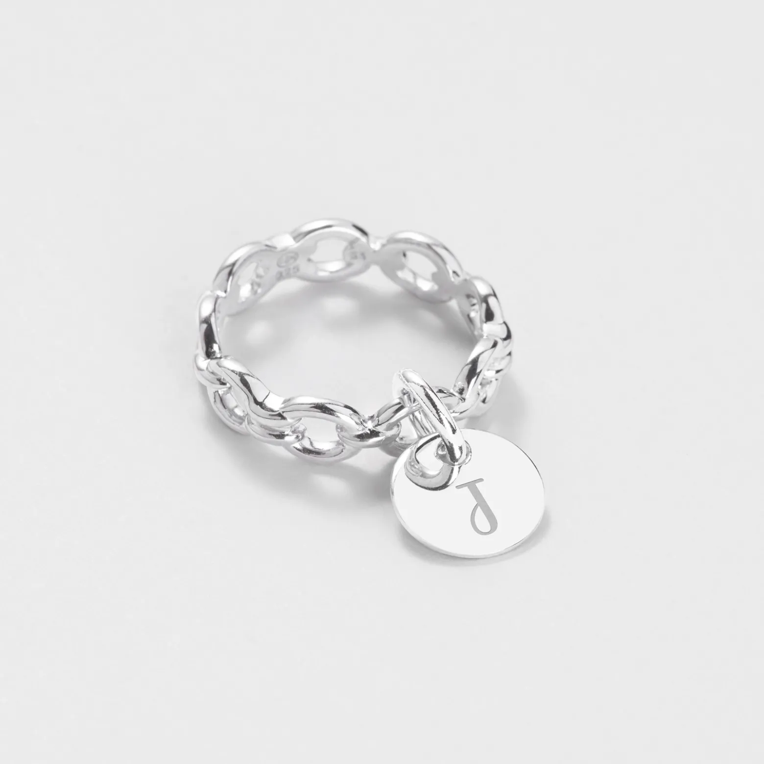 Bague chaine maille ronde argent personnalisée médaille gravée 10 mm
