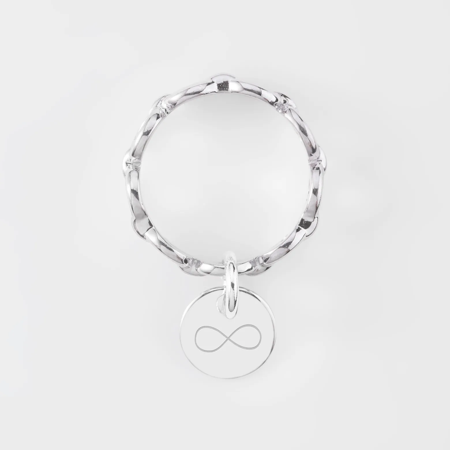 Bague chaine maille ronde argent personnalisée médaille gravée 10 mm