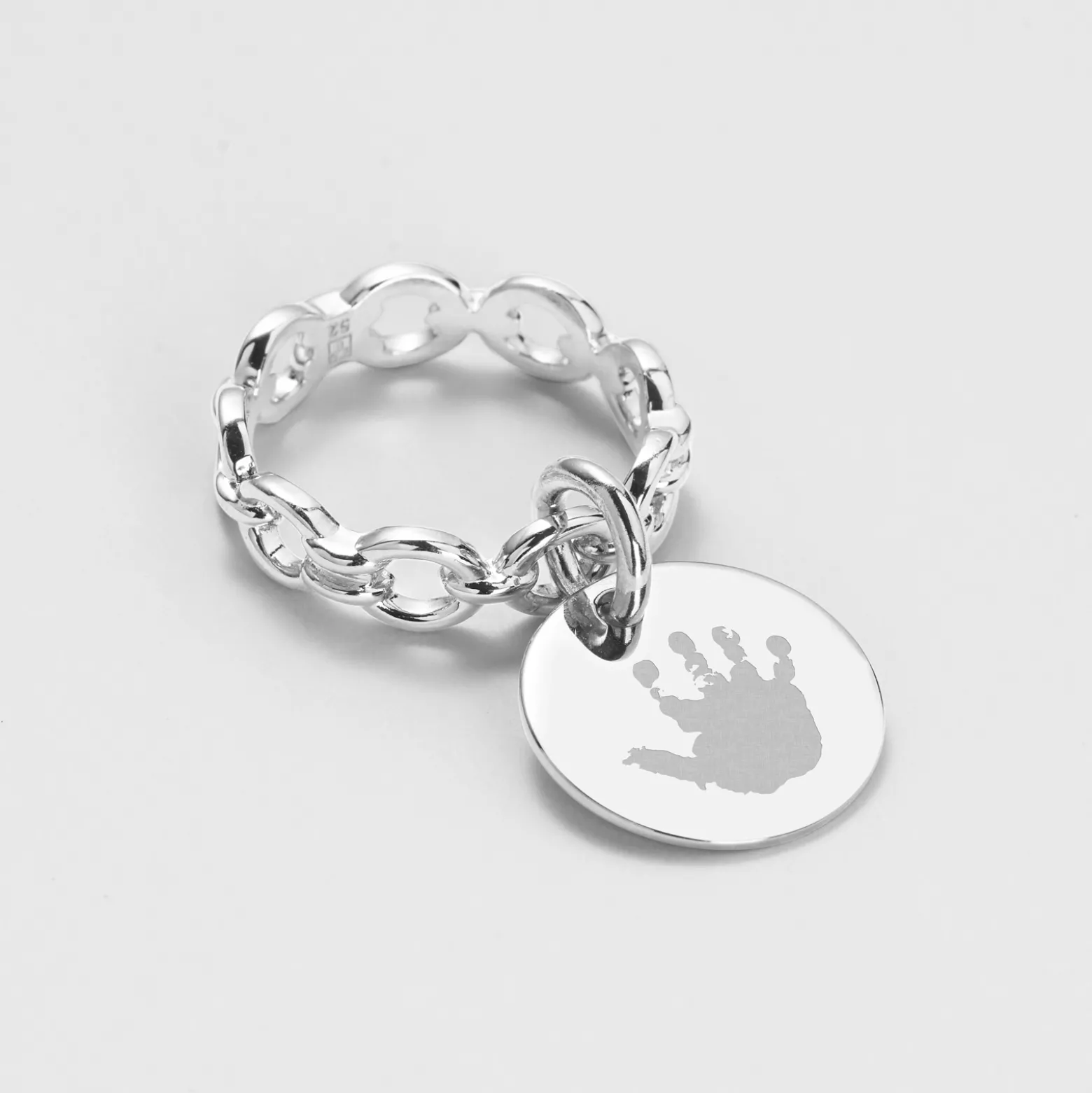 Bague chaine maille ronde argent personnalisée médaille gravée 15 mm