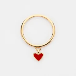 Bague coeur émail rouge plaqué or