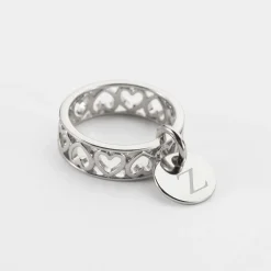 Bague coeurs ajourés personnalisée argent médaille gravée 10 mm