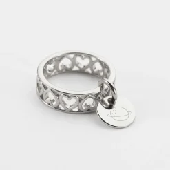 Bague coeurs ajourés personnalisée argent médaille gravée 10 mm