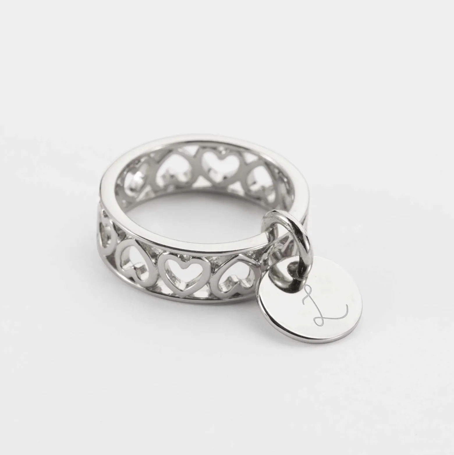 Bague coeurs ajourés personnalisée argent médaille gravée 10 mm