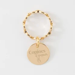 Bague EVJF chaine maille ronde plaqué or personnalisée médaille gravée 15 mm