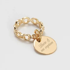 Bague EVJF chaine maille ronde plaqué or personnalisée médaille gravée 15 mm