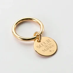 Bague Famille des mariés jonc plaqué or personnalisée médaille gravée 15 mm