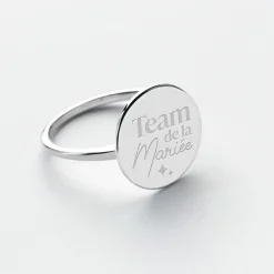 Bague Famille des mariés plateau personnalisée argent médaille gravée 15 mm