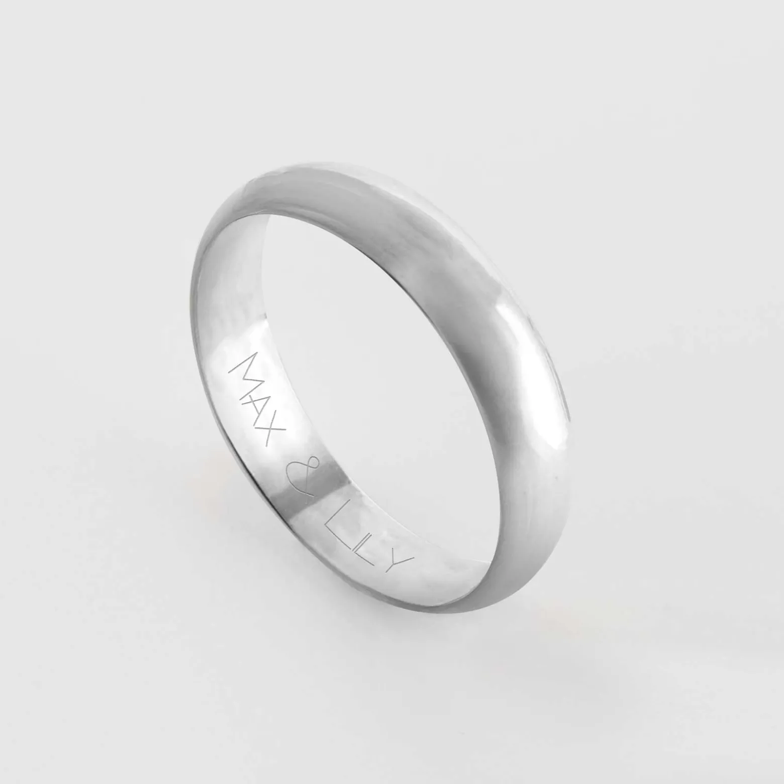 Bague homme alliance bombée personnalisée argent 4 mm