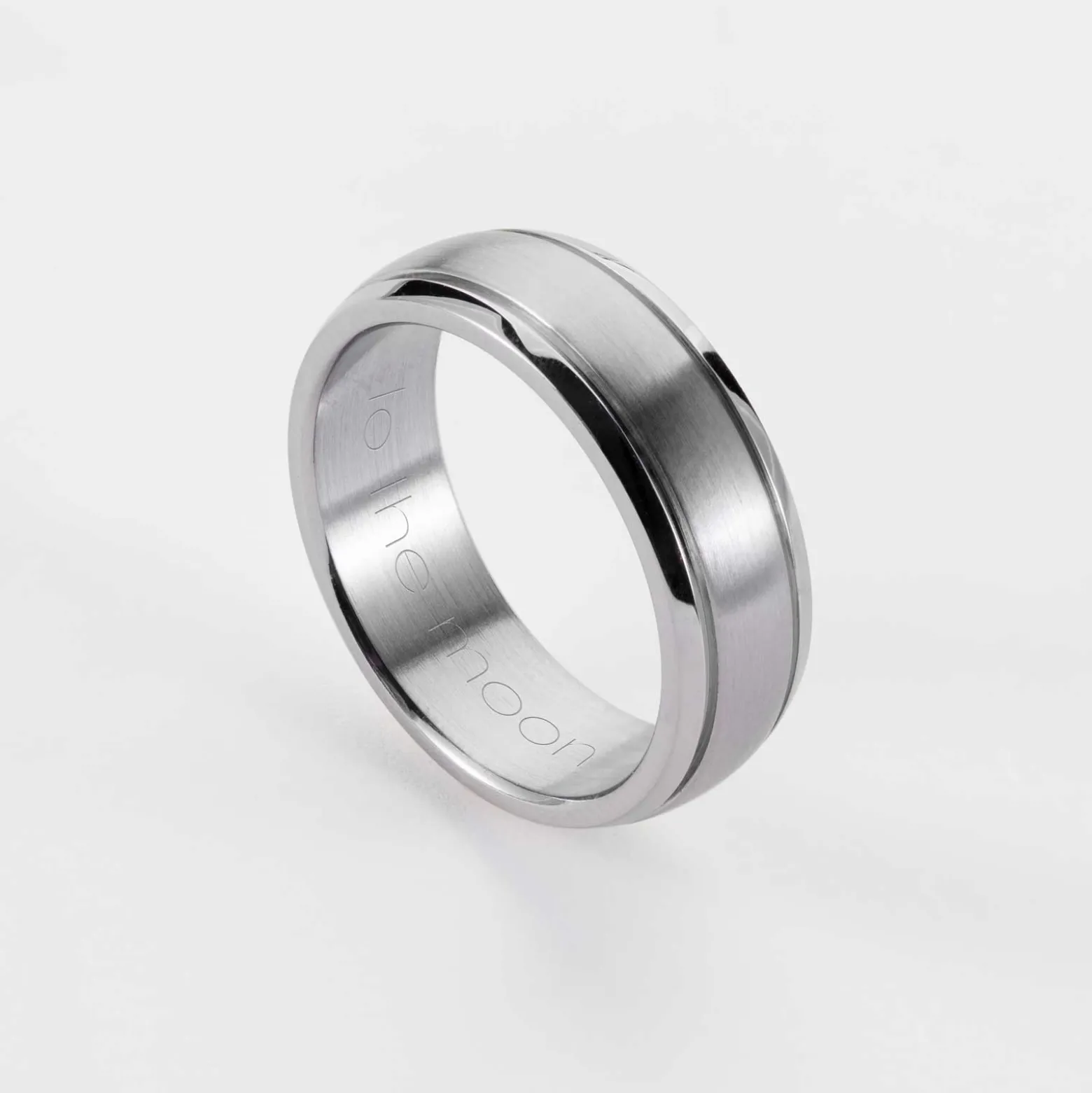 Bague homme ruban argenté personnalisée acier 7 mm