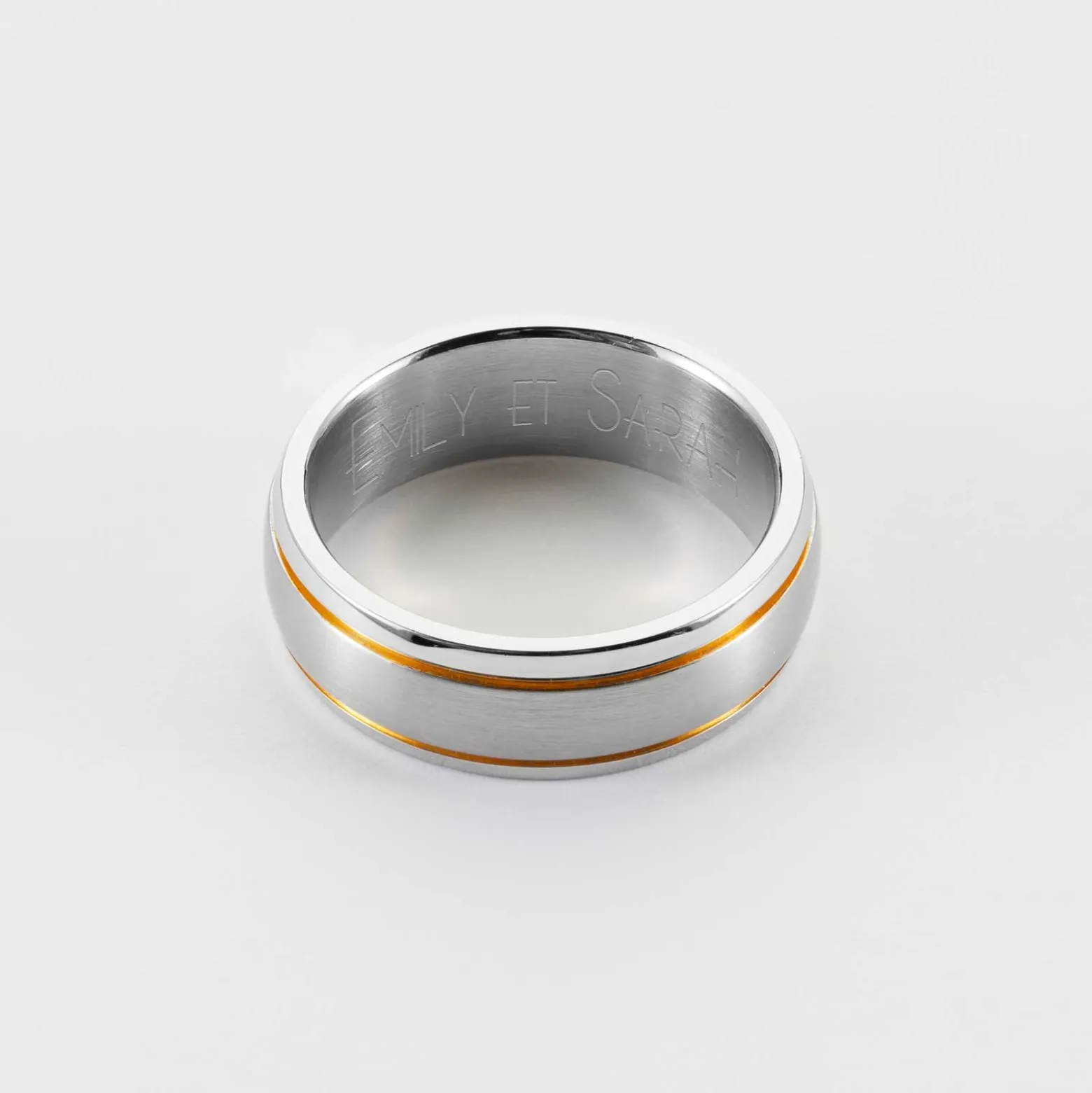 Bague homme ruban doré personnalisée acier 7 mm