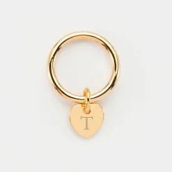 Bague jonc plaqué or personnalisée médaille gravée initiale coeur 10 mm