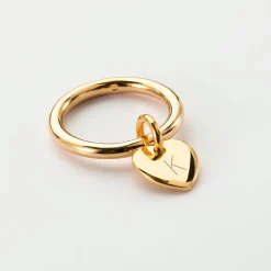 Bague jonc plaqué or personnalisée médaille gravée initiale coeur 10 mm