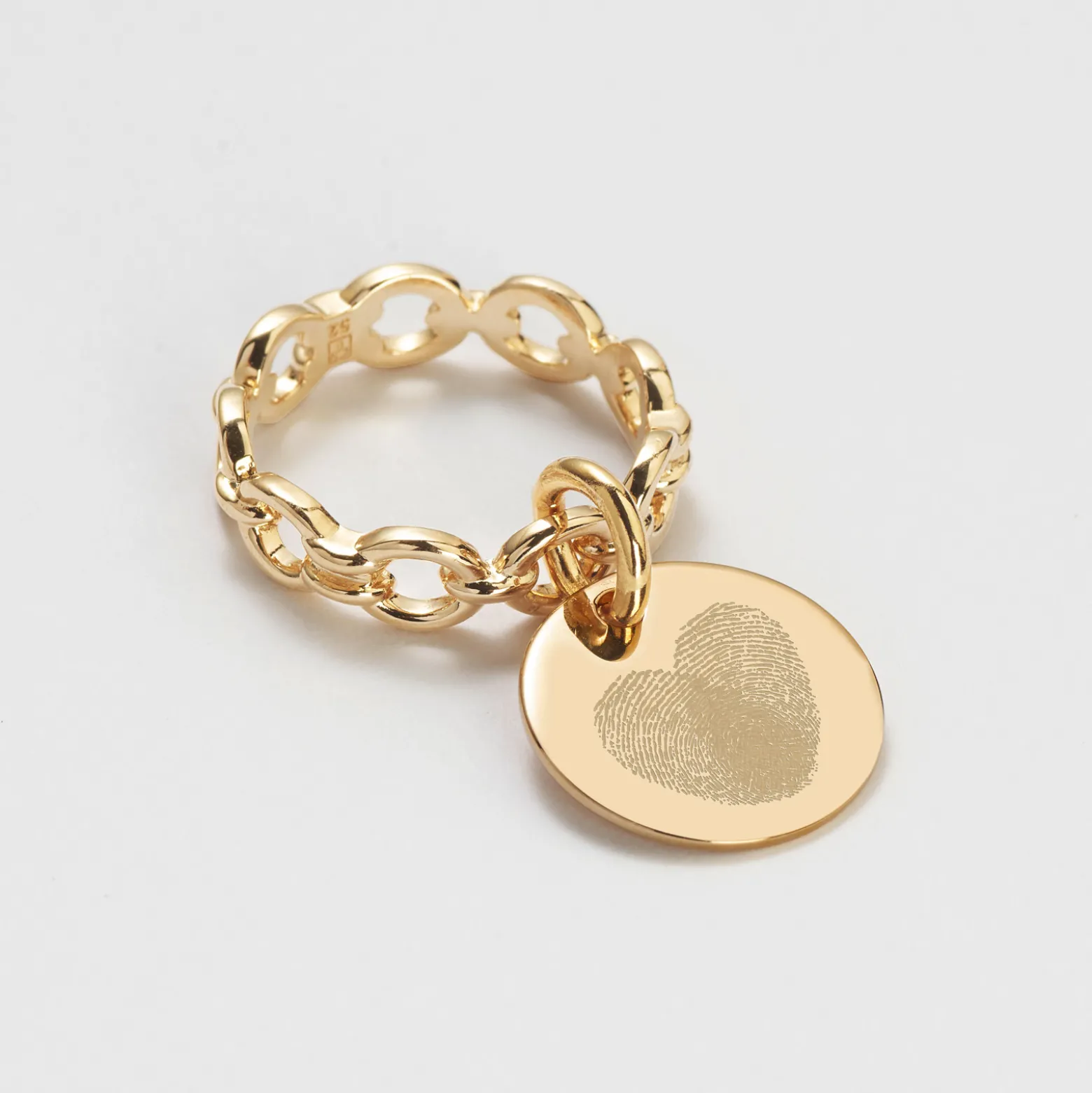 Bague Mariée chaine maille ronde plaqué or personnalisée médaille gravée 15 mm