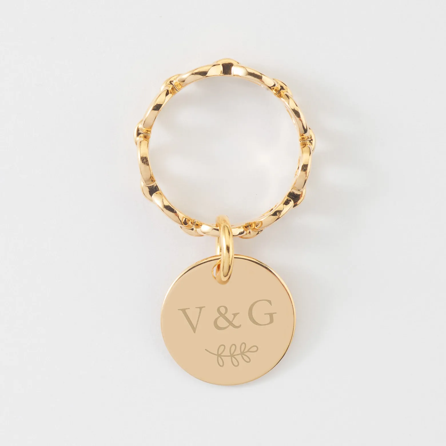 Bague Mariée chaine maille ronde plaqué or personnalisée médaille gravée 15 mm