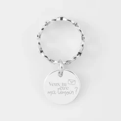 Bague Mariée chaine maille ronde argent personnalisée médaille gravée 15 mm