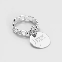 Bague Mariée chaine maille ronde argent personnalisée médaille gravée 15 mm