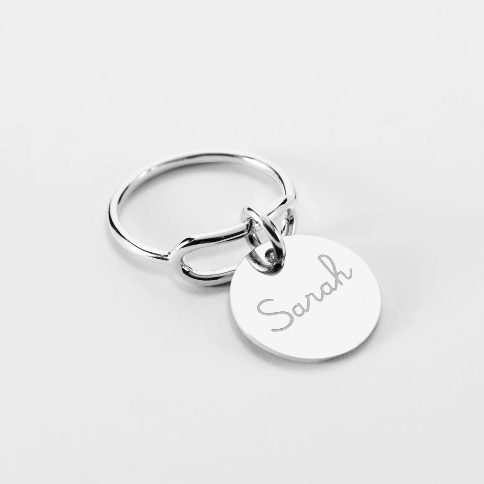 Bague Mariée ovale ouverte argent personnalisée médaille gravée 15 mm