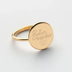 Bague Mariée plateau personnalisée plaqué or médaille gravée 15 mm