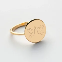 Bague Mariée plateau personnalisée plaqué or médaille gravée 15 mm