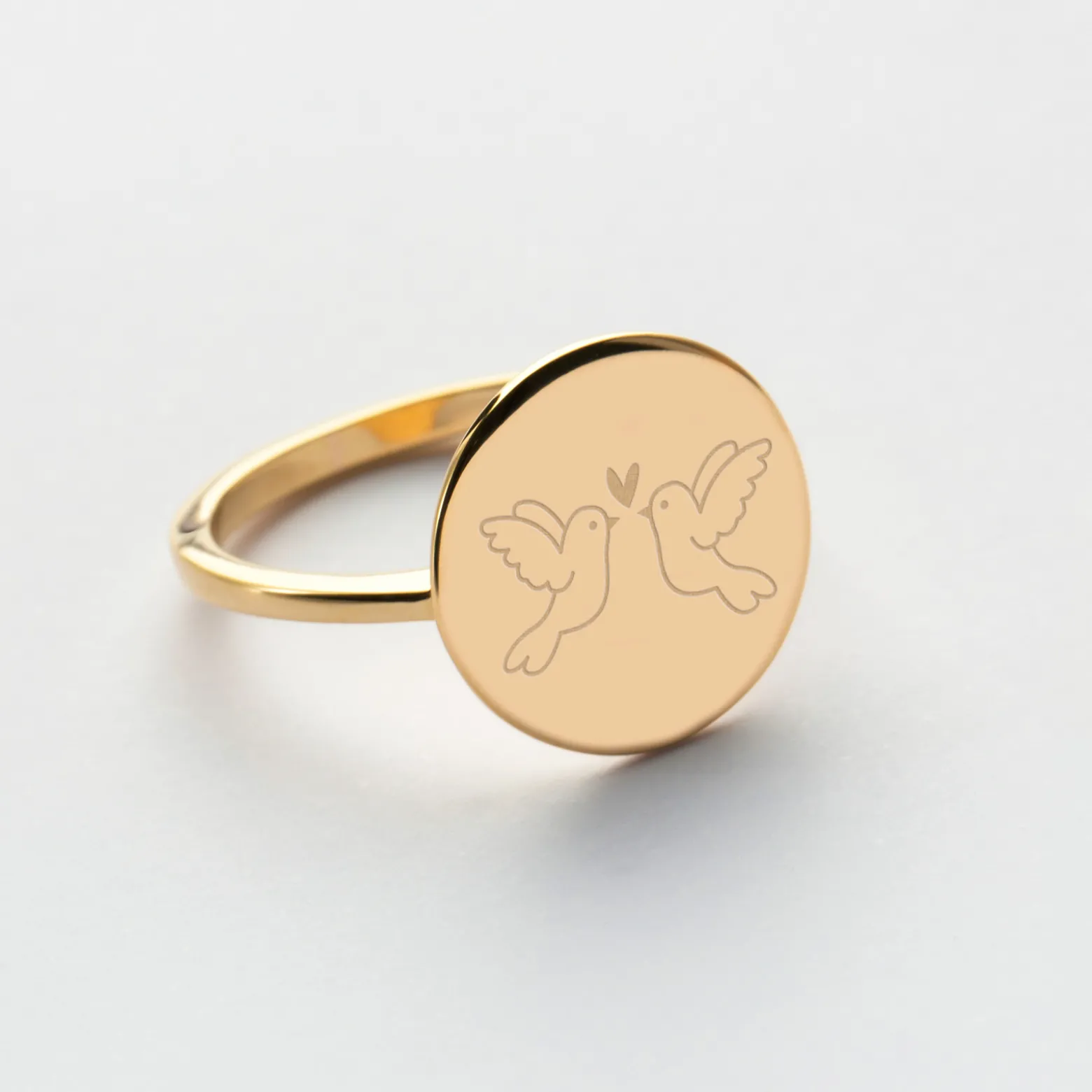 Bague Mariée plateau personnalisée plaqué or médaille gravée 15 mm