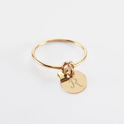 Bague mini coeur bombé personnalisé médaille gravée plaqué or 10 mm