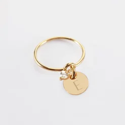 Bague mini coeur scintillant personnalisé médaille gravée plaqué or 10 mm