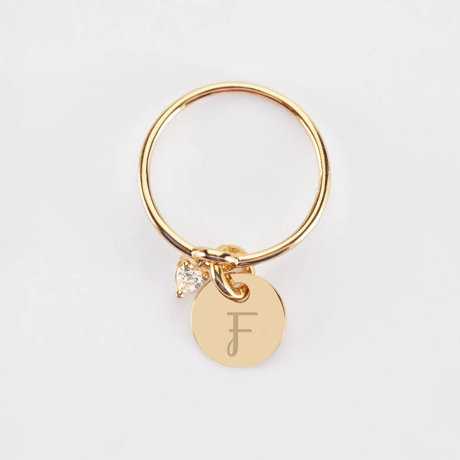 Bague mini coeur scintillant personnalisé médaille gravée plaqué or 10 mm