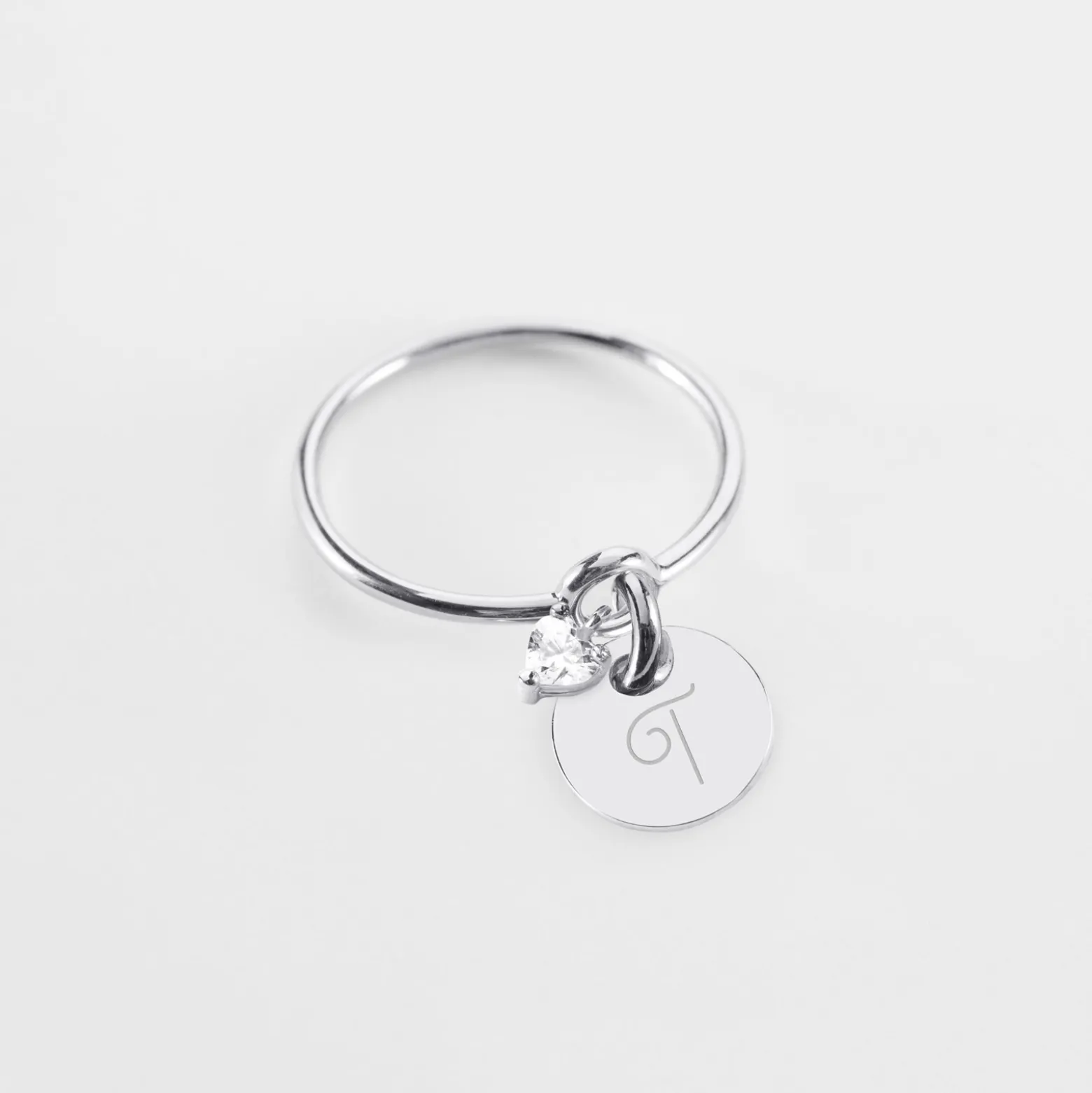 Bague mini coeur scintillant personnalisé médaille gravée argent 10 mm
