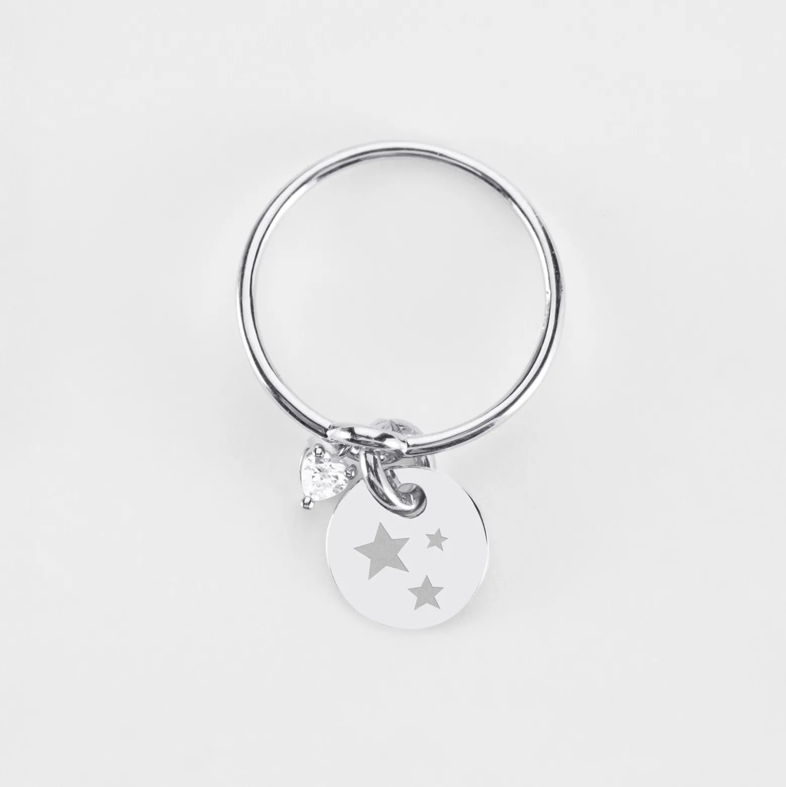 Bague mini coeur scintillant personnalisé médaille gravée argent 10 mm
