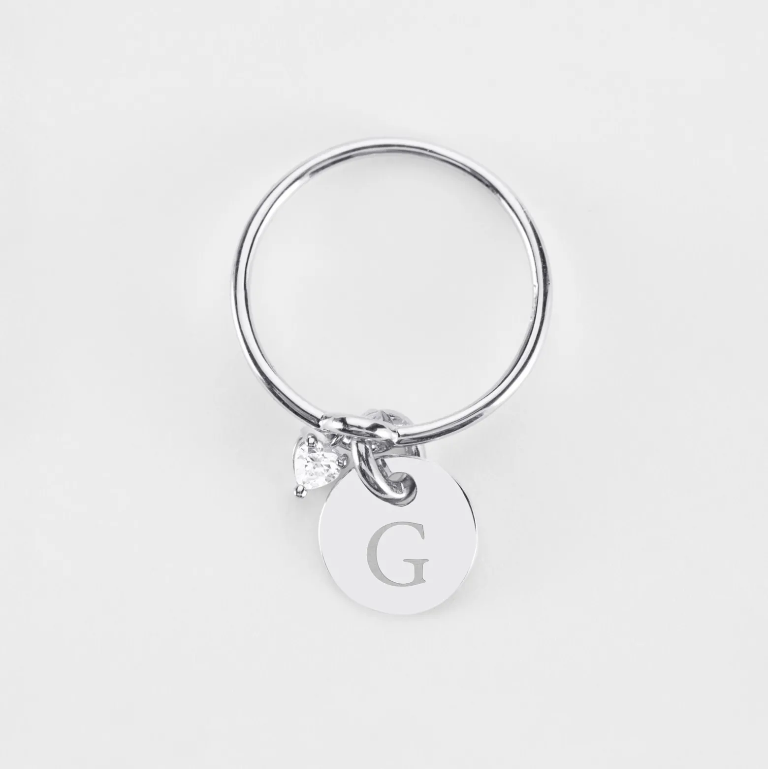 Bague mini coeur scintillant personnalisé médaille gravée argent 10 mm