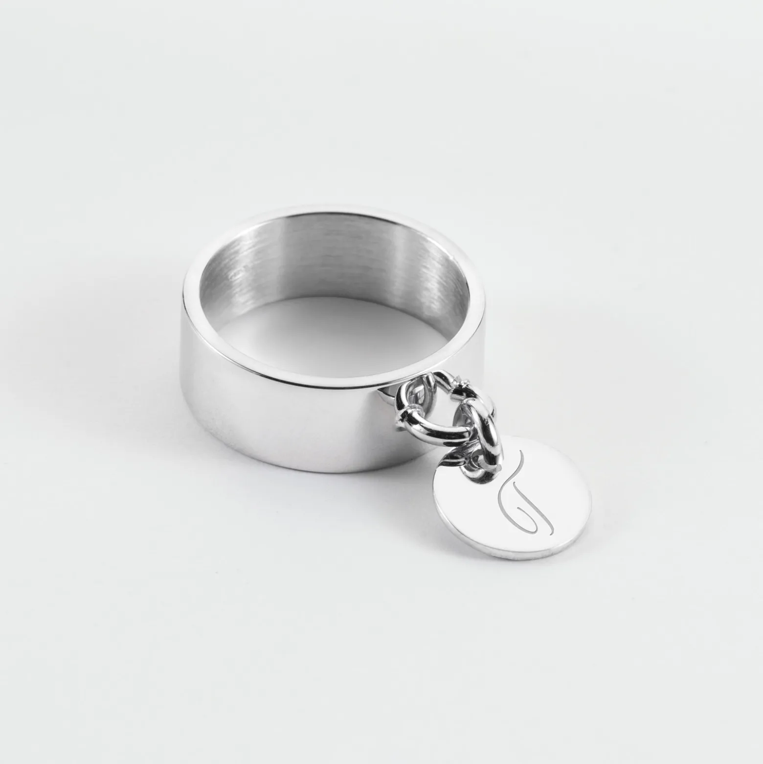 Bague personnalisée argent médaille gravée 10 mm