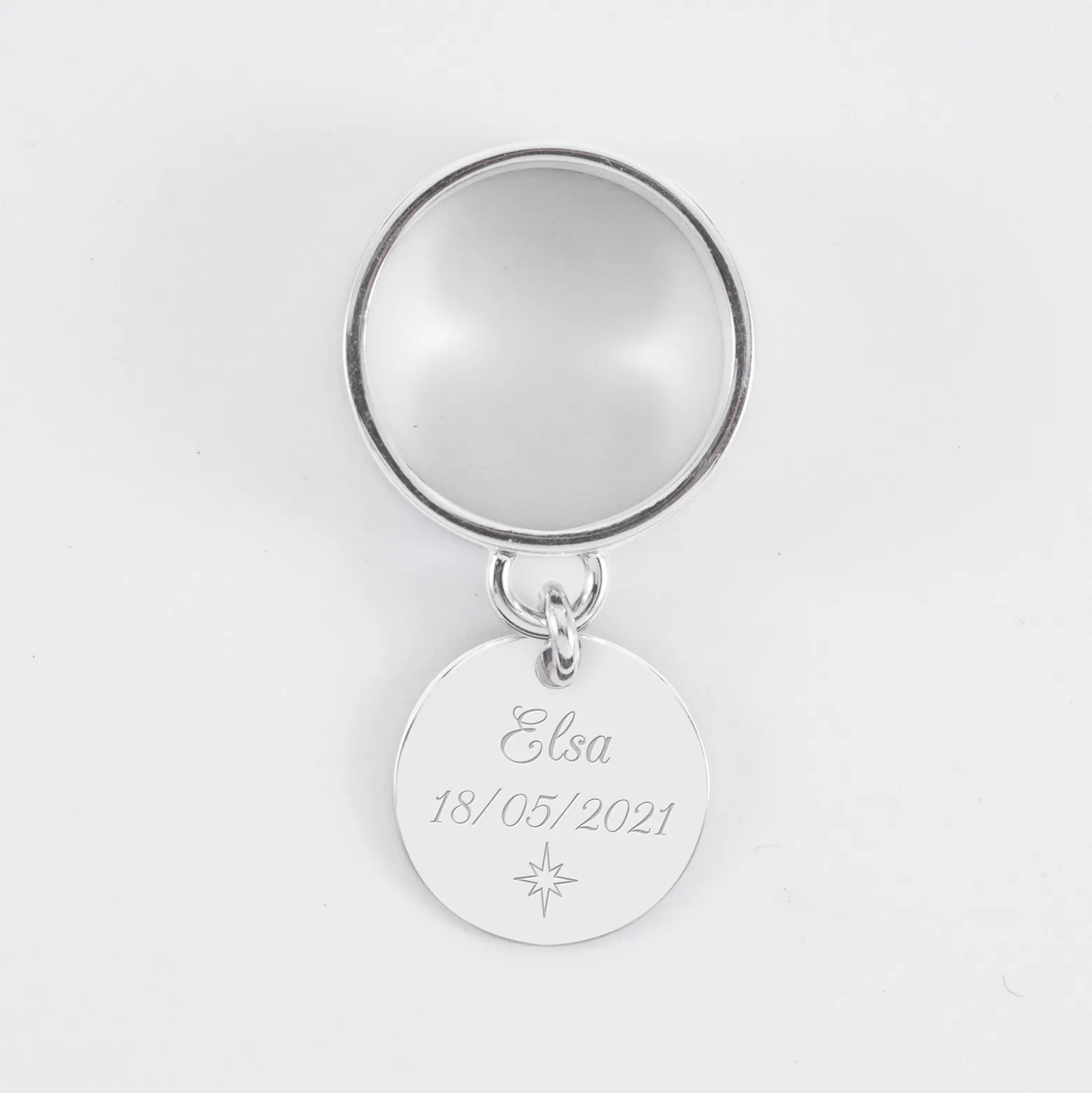 Bague personnalisée argent médaille gravée 15 mm
