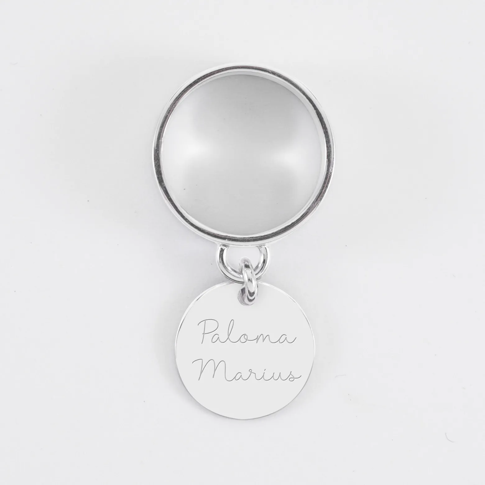 Bague personnalisée argent médaille gravée 15 mm
