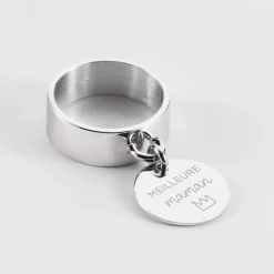 Bague personnalisée argent médaille gravée 15 mm