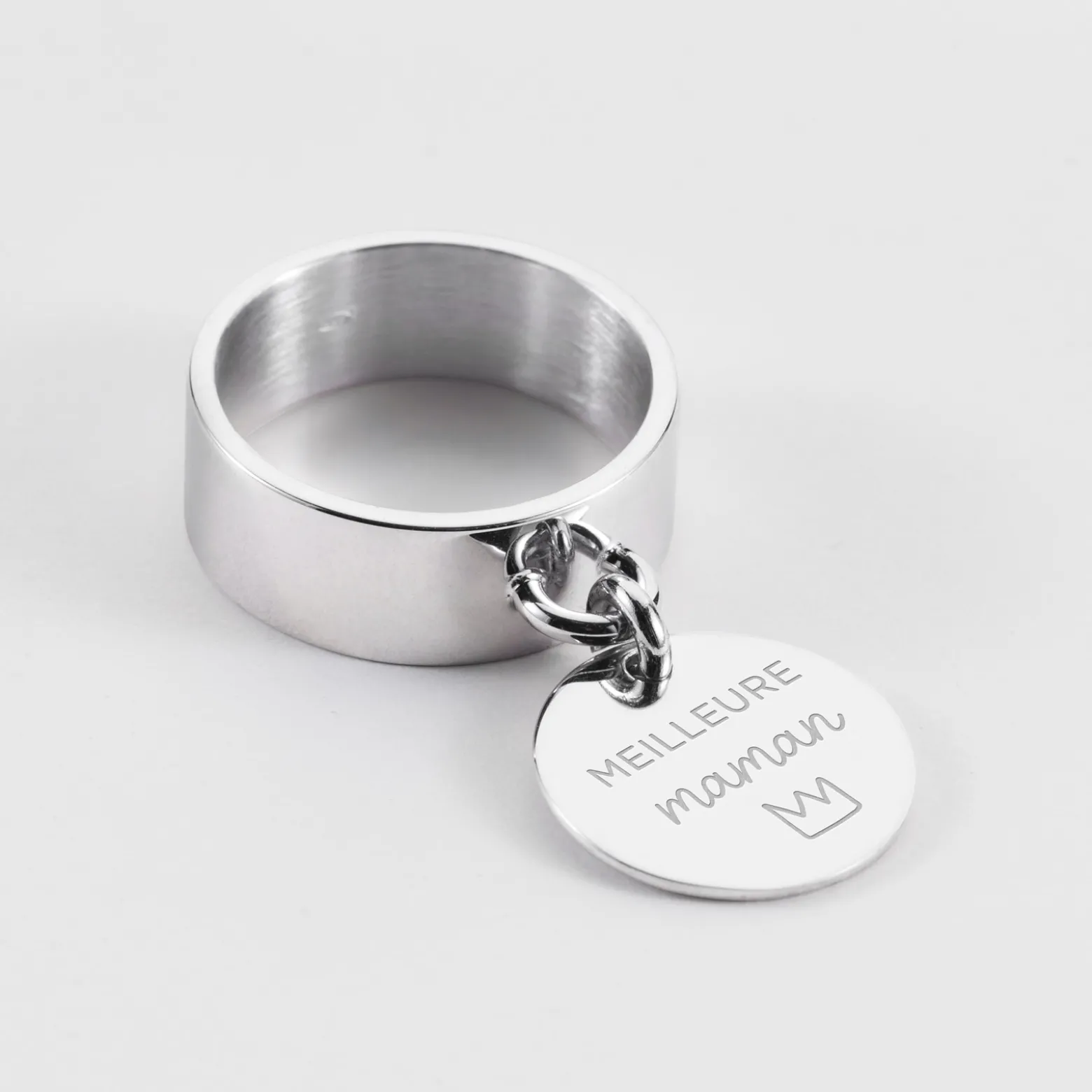 Bague personnalisée argent médaille gravée 15 mm
