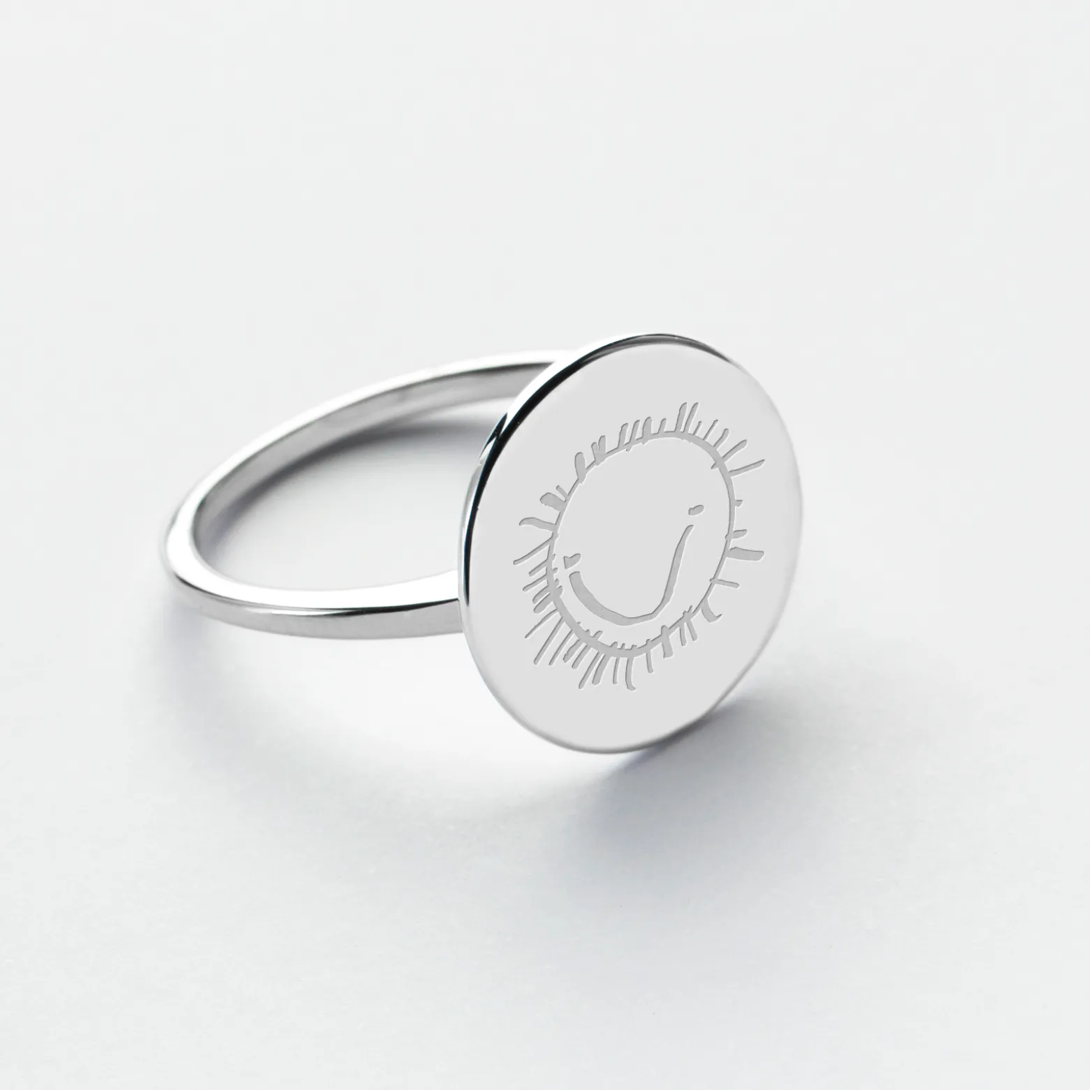Bague plateau personnalisée argent médaille gravée 15 mm