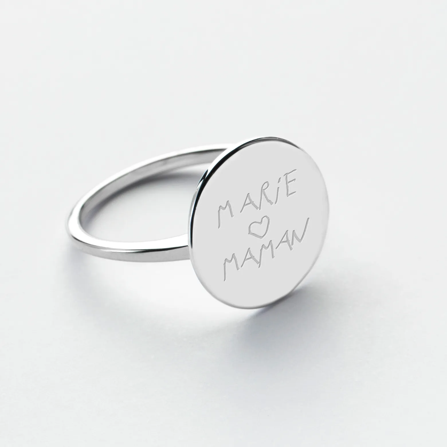 Bague plateau personnalisée argent médaille gravée 15 mm