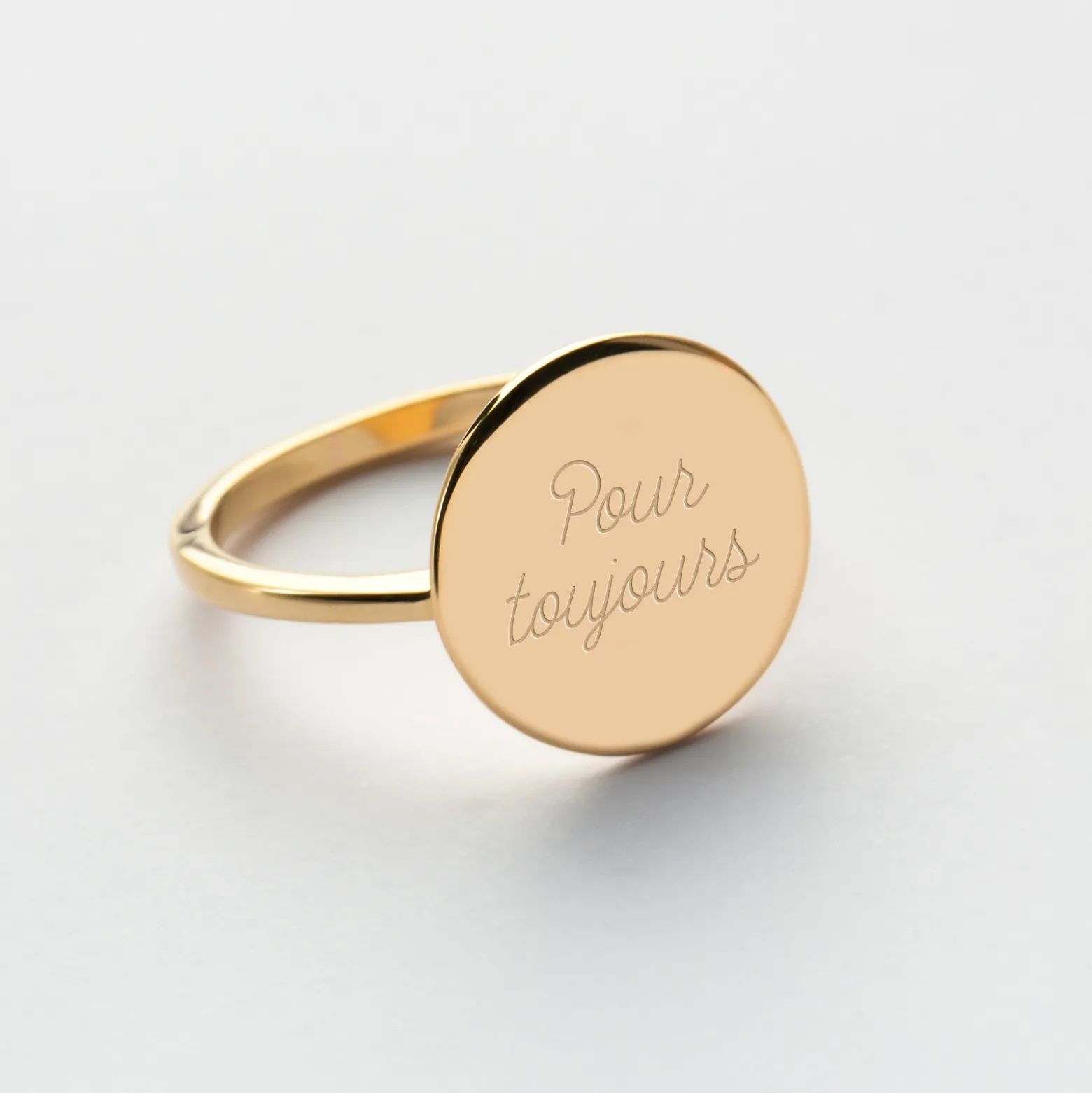 Bague plateau personnalisée plaqué or médaille gravée 15 mm - Nos petits imparfaits