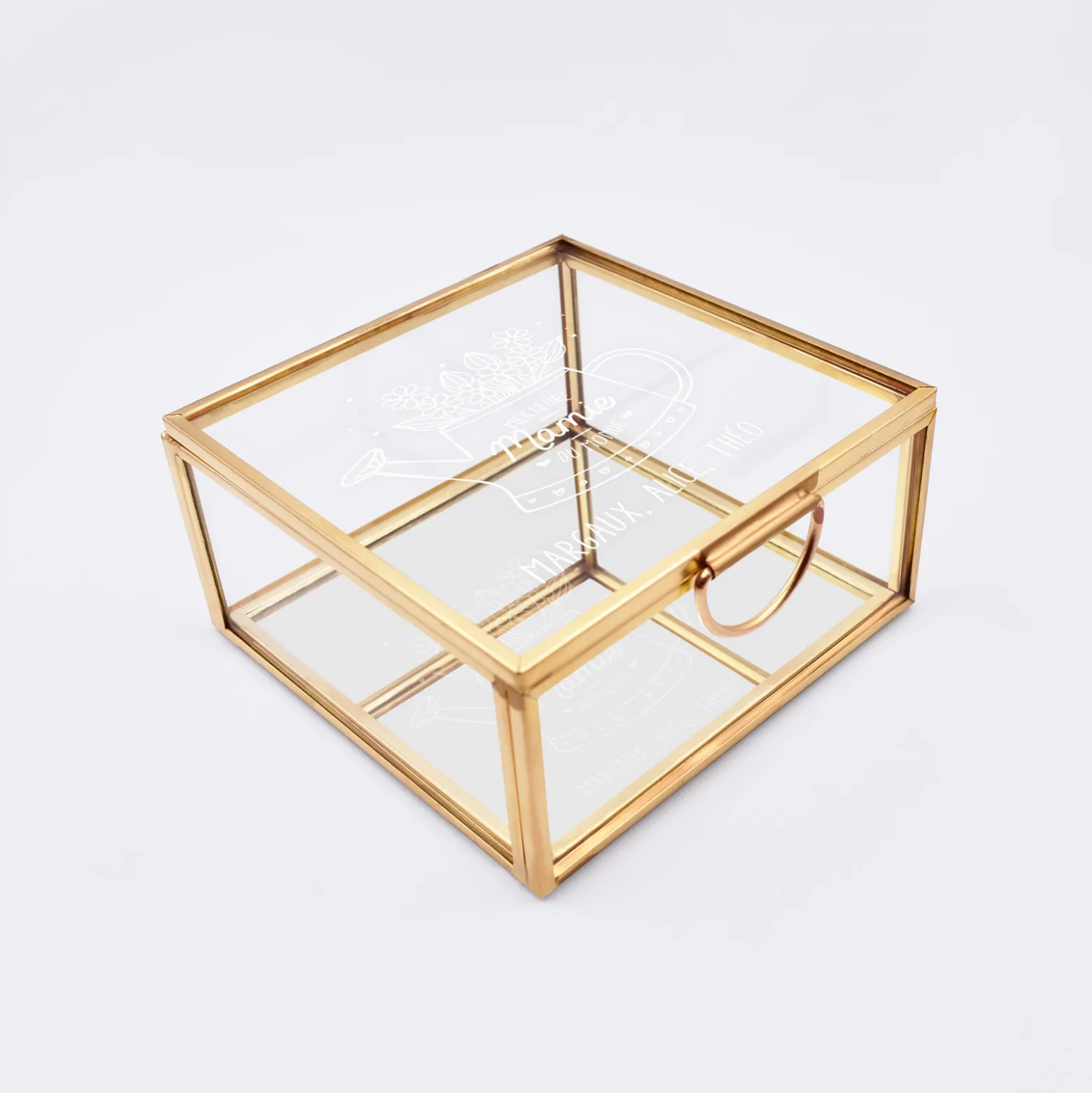 Boîte à bijoux personnalisée 10x10x5 cm verre gravé - Edition spéciale "Meilleure Mamie du monde"