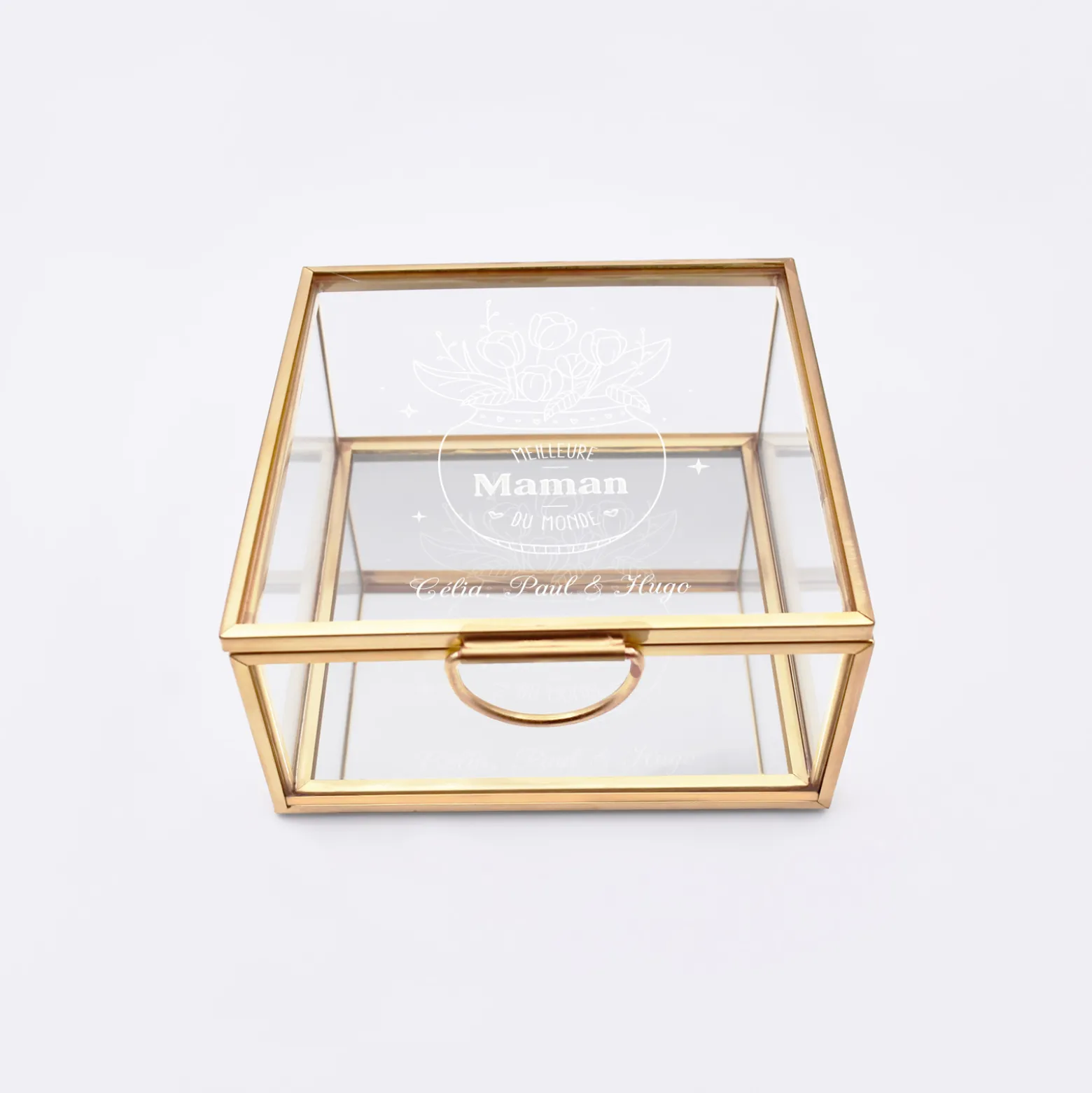 Boîte à bijoux personnalisée 10x10x5 cm verre gravé - Edition spéciale "Meilleure Maman du monde"