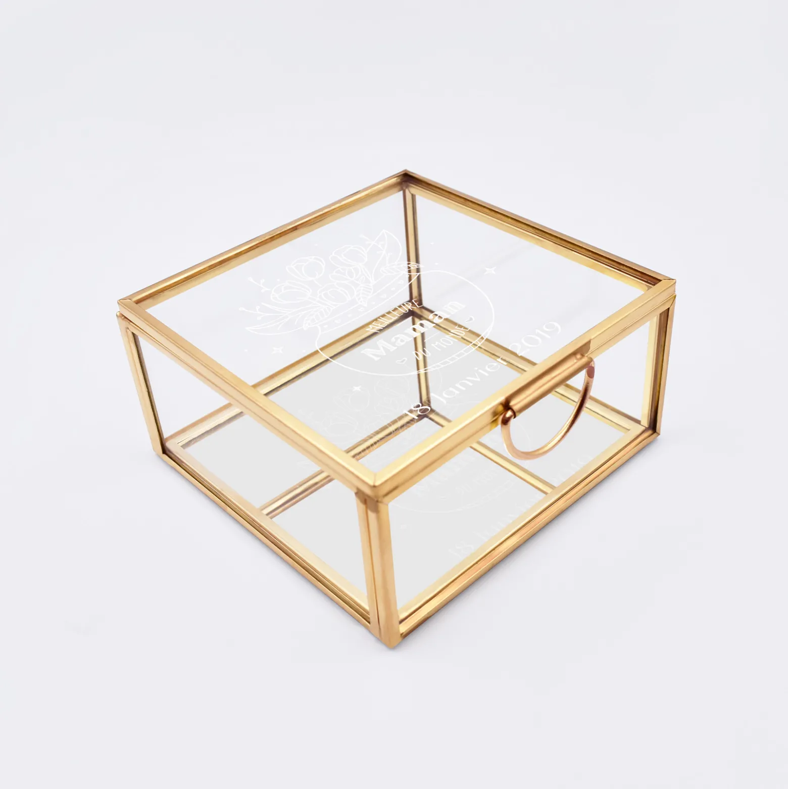 Boîte à bijoux personnalisée 10x10x5 cm verre gravé - Edition spéciale "Meilleure Maman du monde"