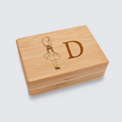 Boîte à bijoux personnalisée initiale 12x8,5 cm bois gravé - HappyBulle x Marie Savart