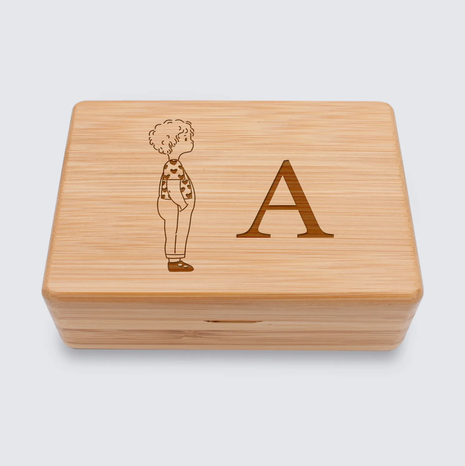 Boîte à bijoux personnalisée initiale 12x8,5 cm bois gravé - HappyBulle x Marie Savart