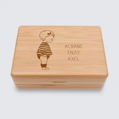 Boîte à bijoux personnalisée prénom 12x8,5 cm bois gravé - HappyBulle x Marie Savart