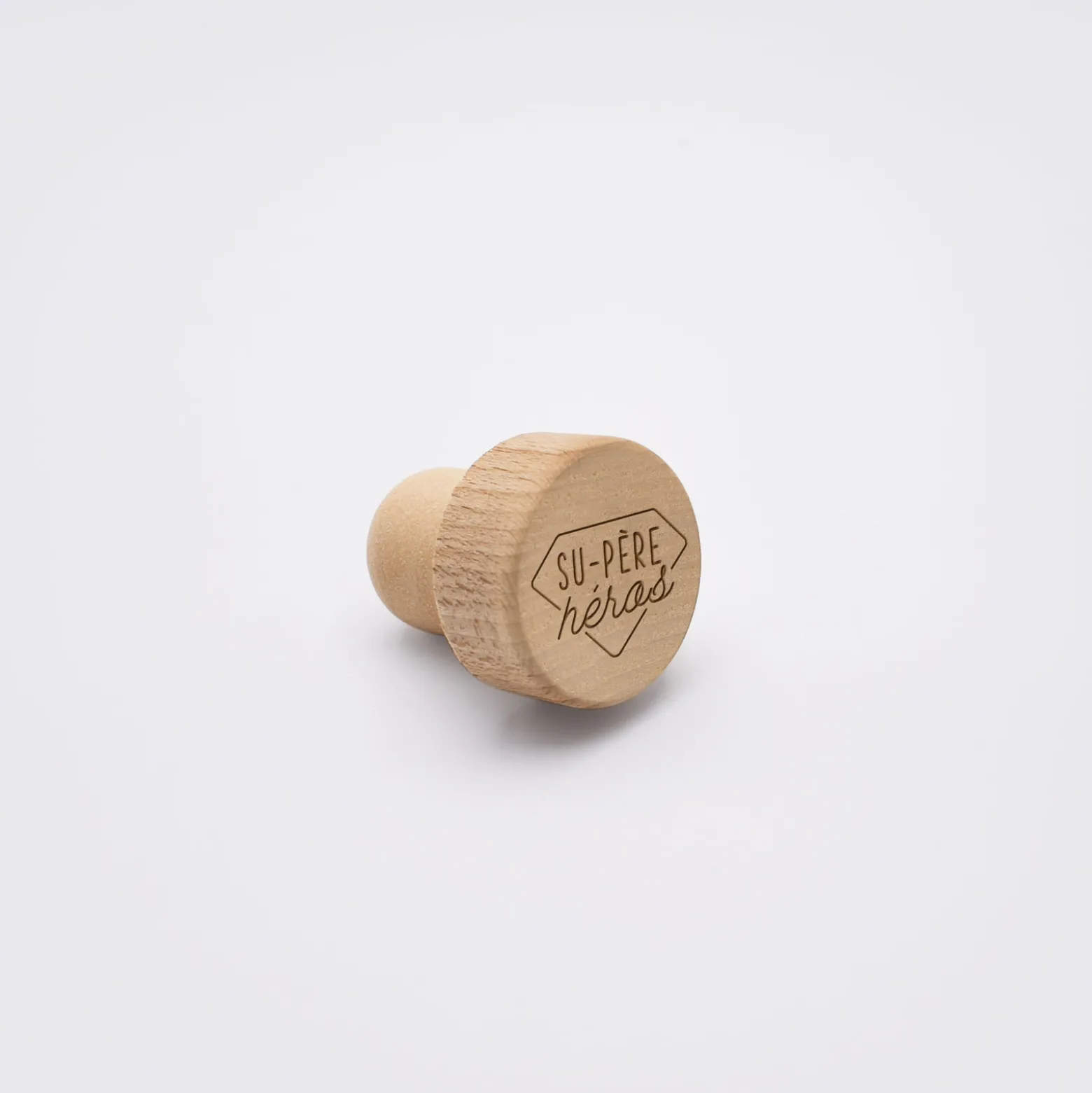 Bouchon de bouteille bois gravé - édition spéciale "Su-père héros"